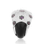 Exclusive 18K White Gold Floral  Gemstone  Pave Dome Ring