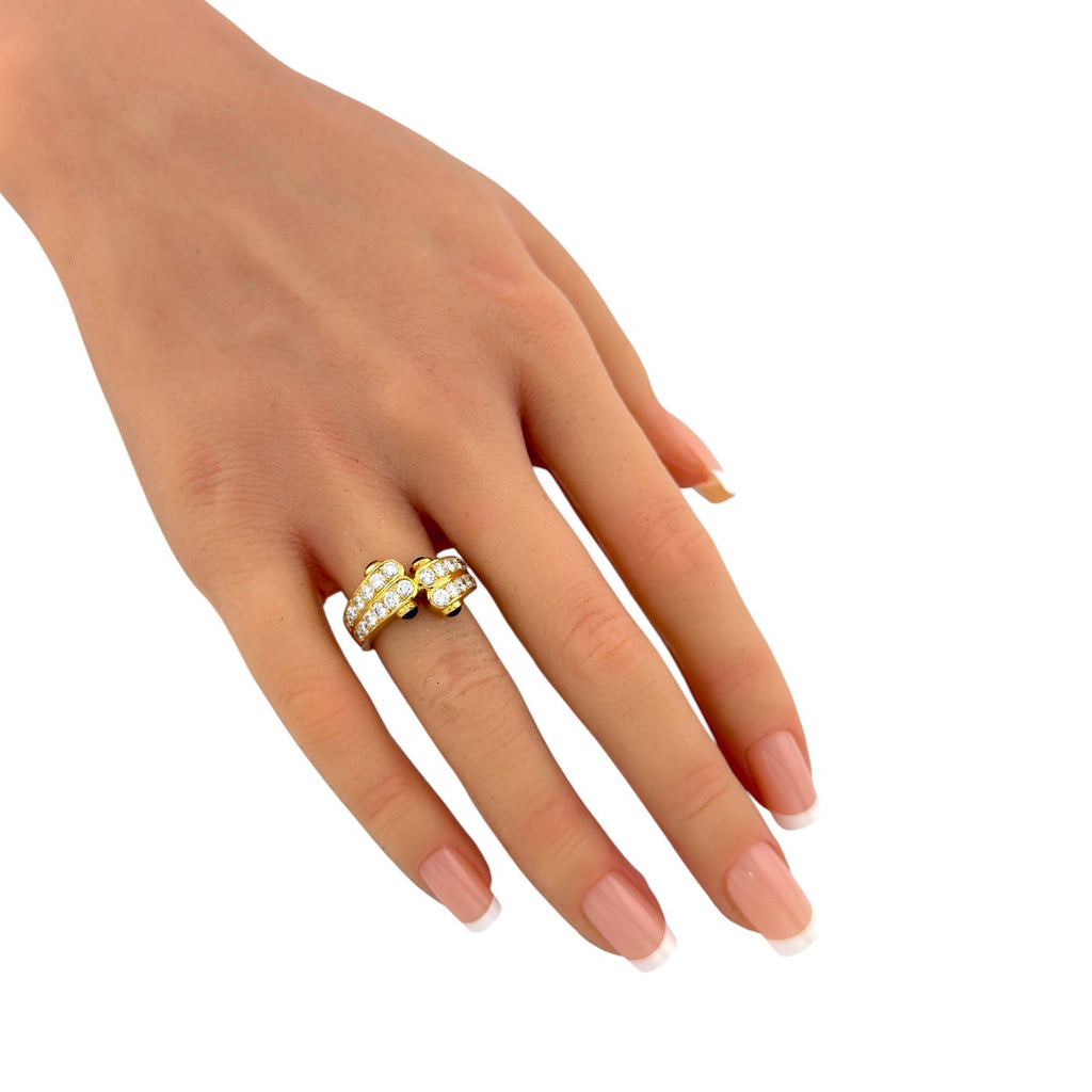 18K Yellow Gold 1.40ct Diamond and 0.40ct Ruby Bypass Ring