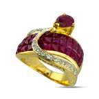 14K Yellow Gold 3.2ct Ruby and 0.1ct Diamond Ring