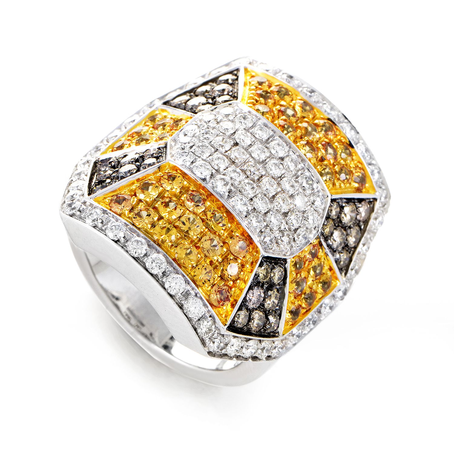 Oro Trend18K White Gold Diamond & Yellow Sapphire Ring ORTR06-121815 – A magnificent arrangement of 2