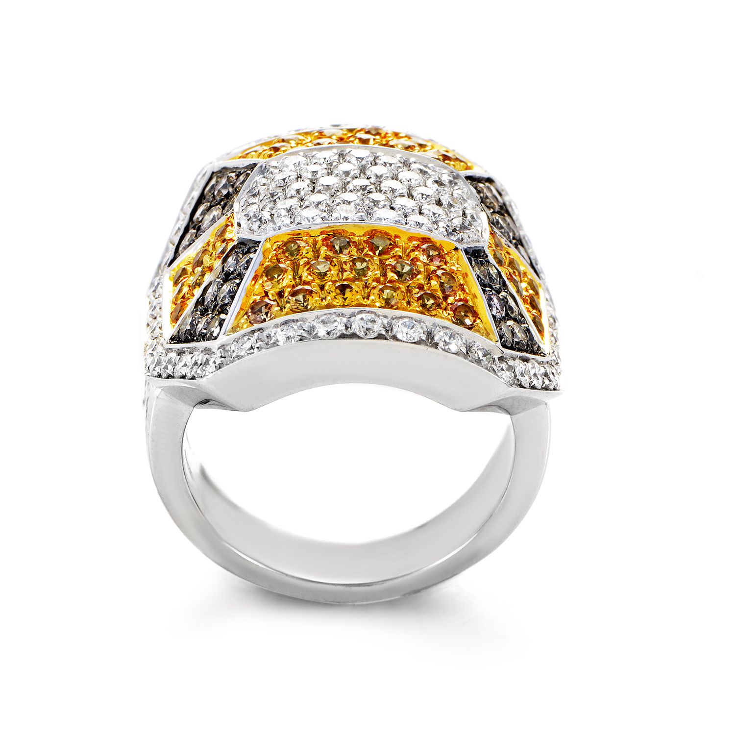 Oro Trend 18K White Gold Diamond & Yellow Sapphire Ring