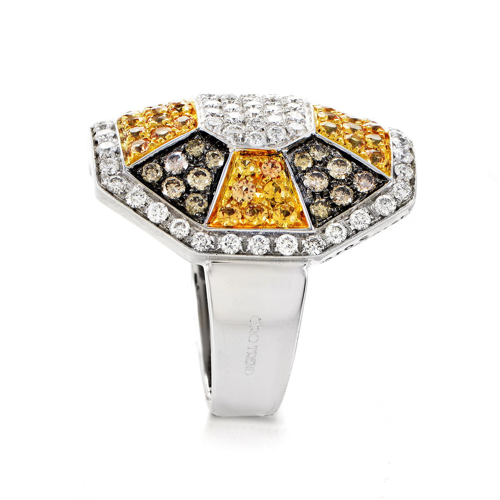 Oro Trend 18K White Gold Diamond & Yellow Sapphire Ring