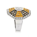 Oro Trend 18K White Gold Diamond & Yellow Sapphire Ring