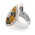 Oro Trend 18K White Gold Diamond & Yellow Sapphire Ring