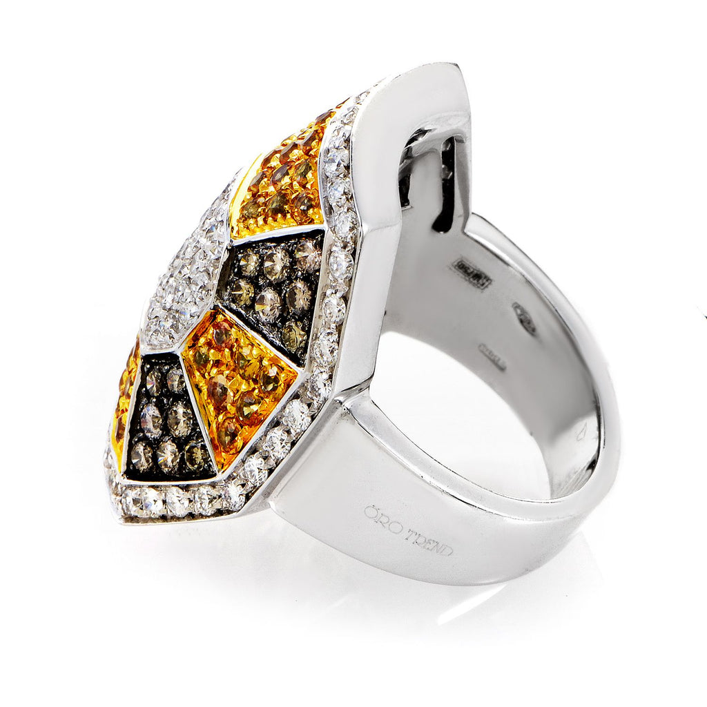 Oro Trend 18K White Gold Diamond & Yellow Sapphire Ring