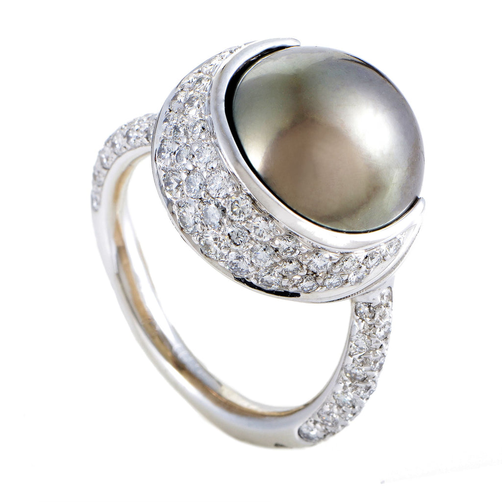 ChanelWomens 18K White Gold Diamond and 13.77mm Black Tahitian Pearl Ring – The stunning darkness and immaculately gleaming s