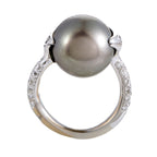 Chanel Womens 18K White Gold Diamond and 13.77mm Black Tahitian Pearl Ring