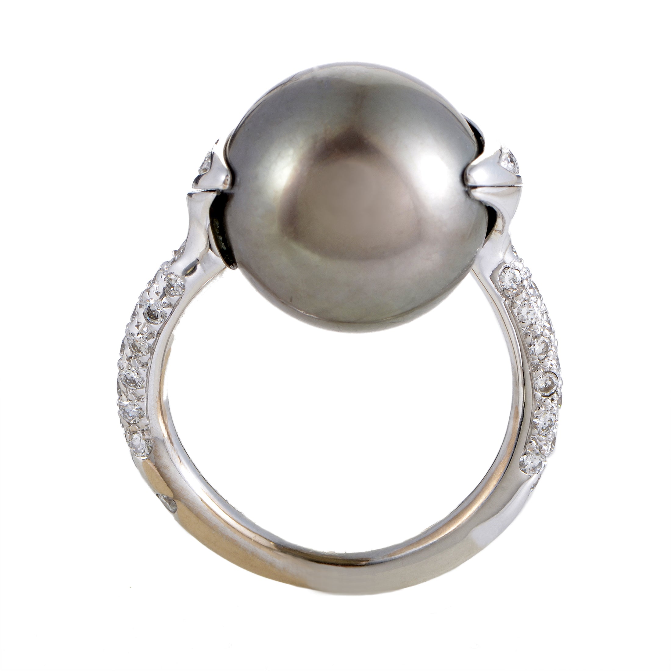 Chanel Womens 18K White Gold Diamond and 13.77mm Black Tahitian Pearl Ring