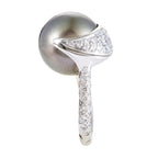 Chanel Womens 18K White Gold Diamond and 13.77mm Black Tahitian Pearl Ring