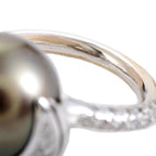 Chanel Womens 18K White Gold Diamond and 13.77mm Black Tahitian Pearl Ring