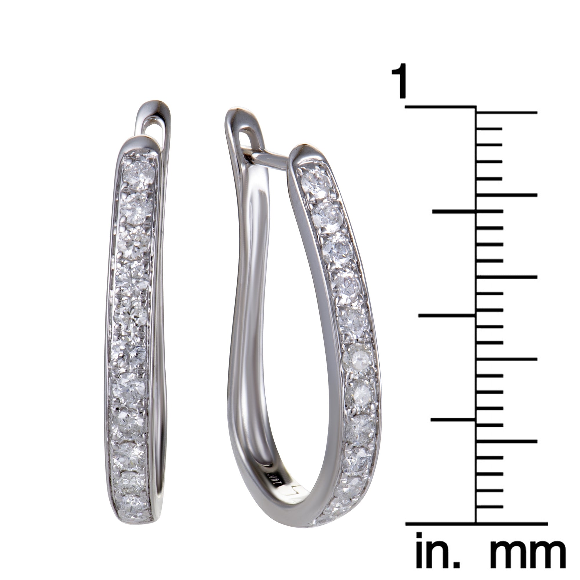 ~1ct 14K White Gold Diamond Oval Hoop Earrings