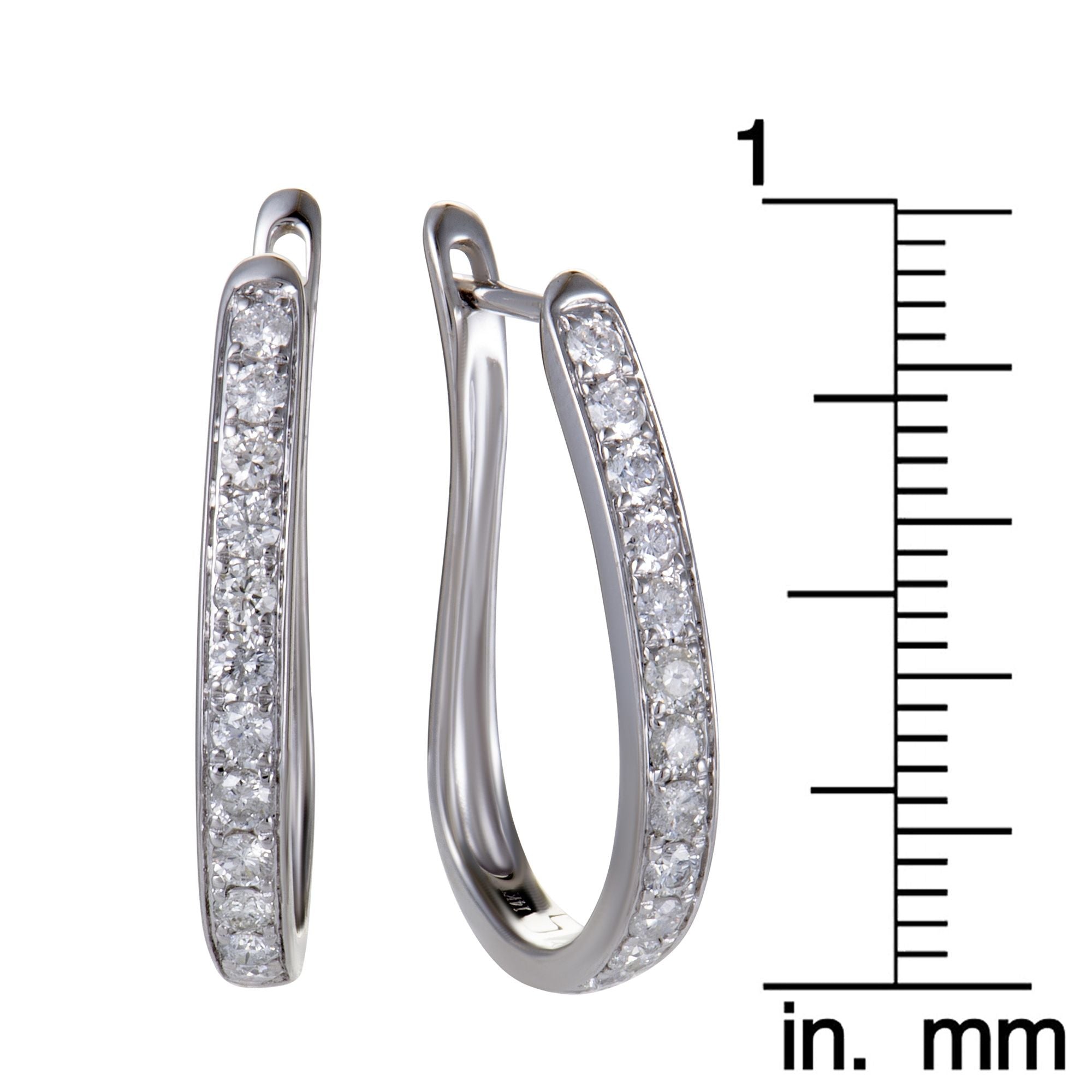 ~1ct 14K White Gold Diamond Oval Hoop Earrings
