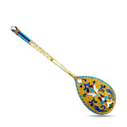 Gilded enamel spoon with blue-and-gold teardrop bowl and twisted gold handle