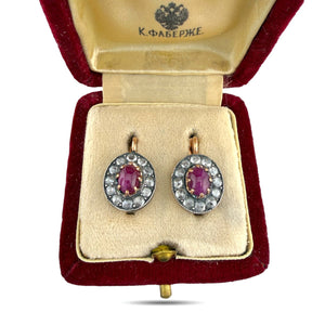 K. Faberge Imperial Russian 14K (56K) Rose Gold 2.20ct Ruby and 1.44ct Diamond Earrings