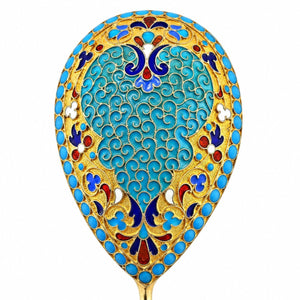 Large Antique Imperial Russian 84 Zolotnik Silver Enamel Spoon D. 1896