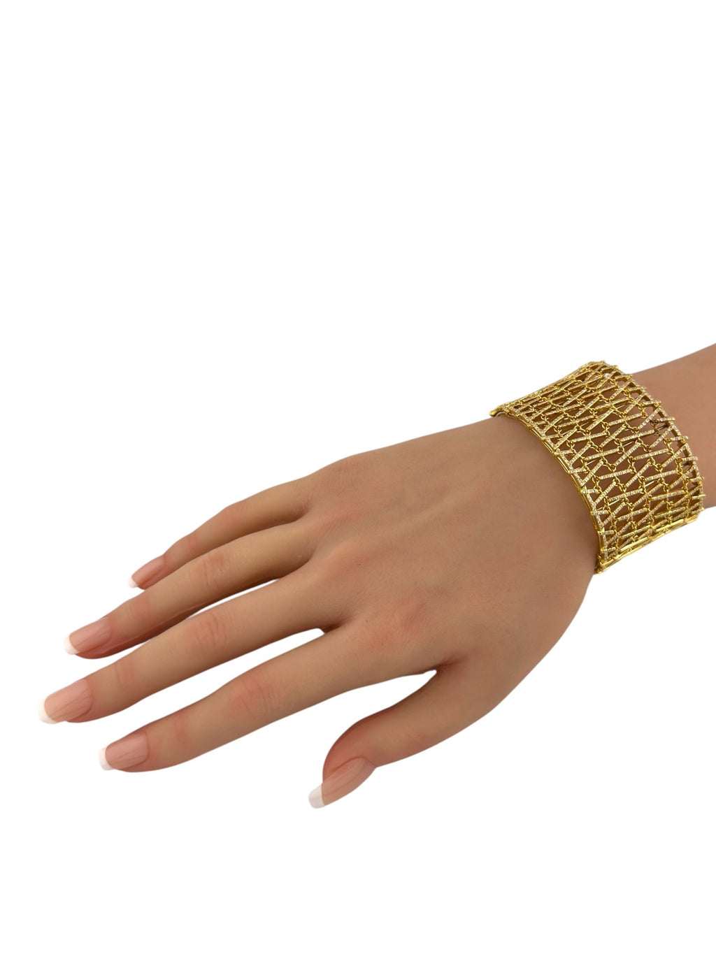 18K Yellow Gold Flexible Diamond Cuff 3.08ct Bracelet