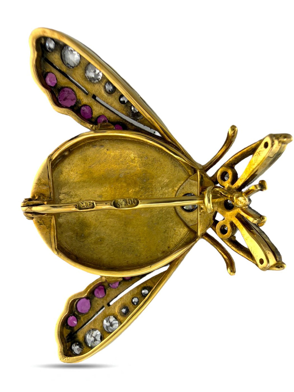 Imperial Russian 56K Gold (14K Gold) Enamel and Diamond Brooch