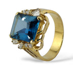 14K Yellow Gold Emerald Cut Blue Topaz with 0.44ct Halo Diamond Cocktail Ring