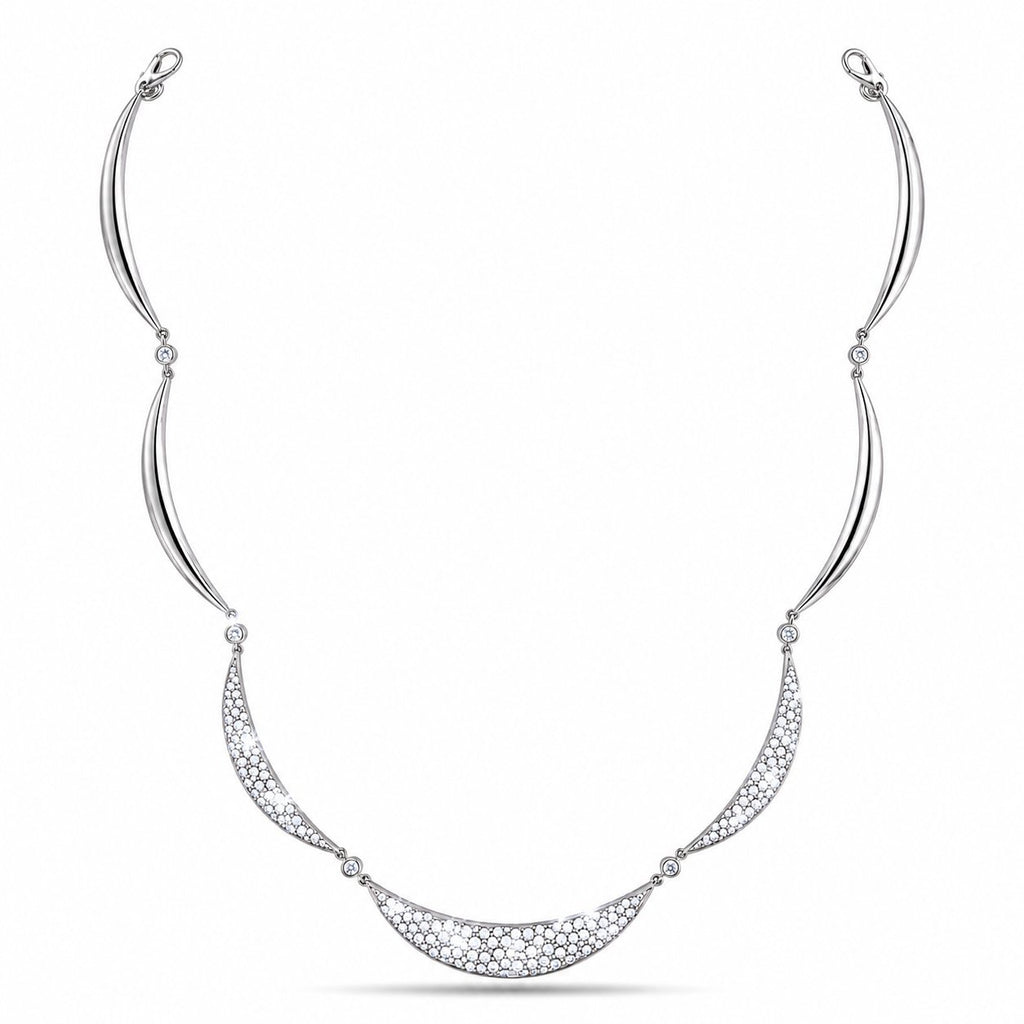 18K White Gold 3.87ct Diamond Crescent Link Necklace