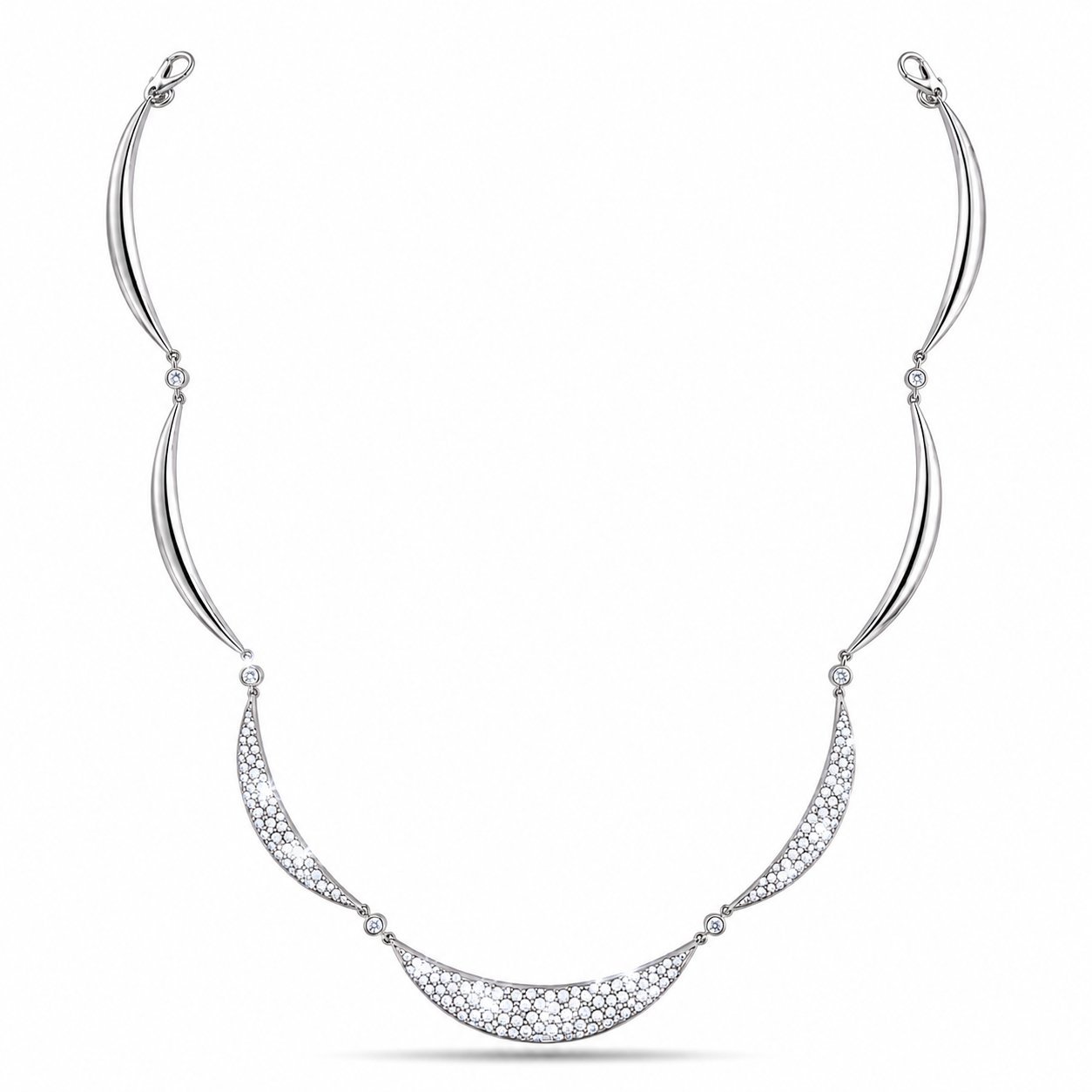 18K White Gold 3.87ct Diamond Crescent Link Necklace