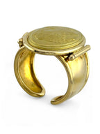 Set of 18K Yellow Gold Renaissance Revival Cuff Bracelet and Ring with Female Deity Motif
