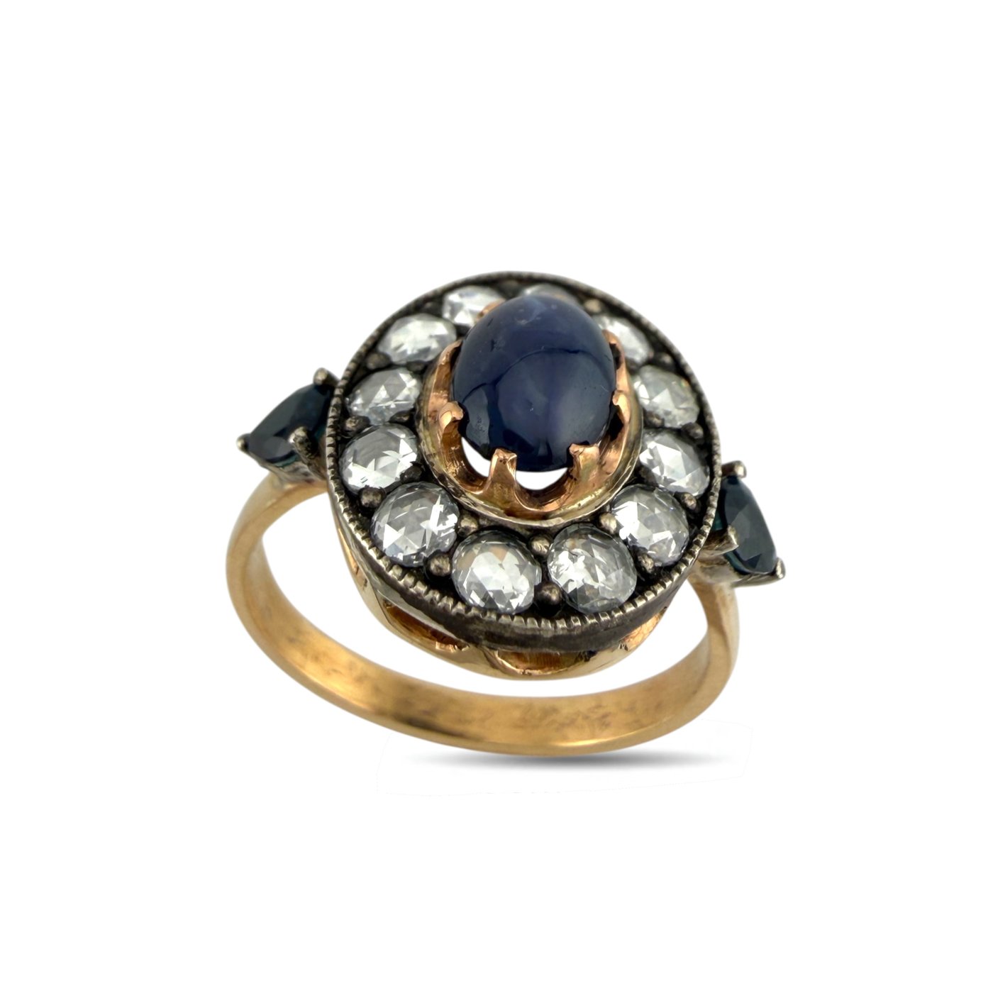 14K Rose Gold Imperial Faberge Russian 0.72ct Sapphire and 0.72ct Diamond Ring