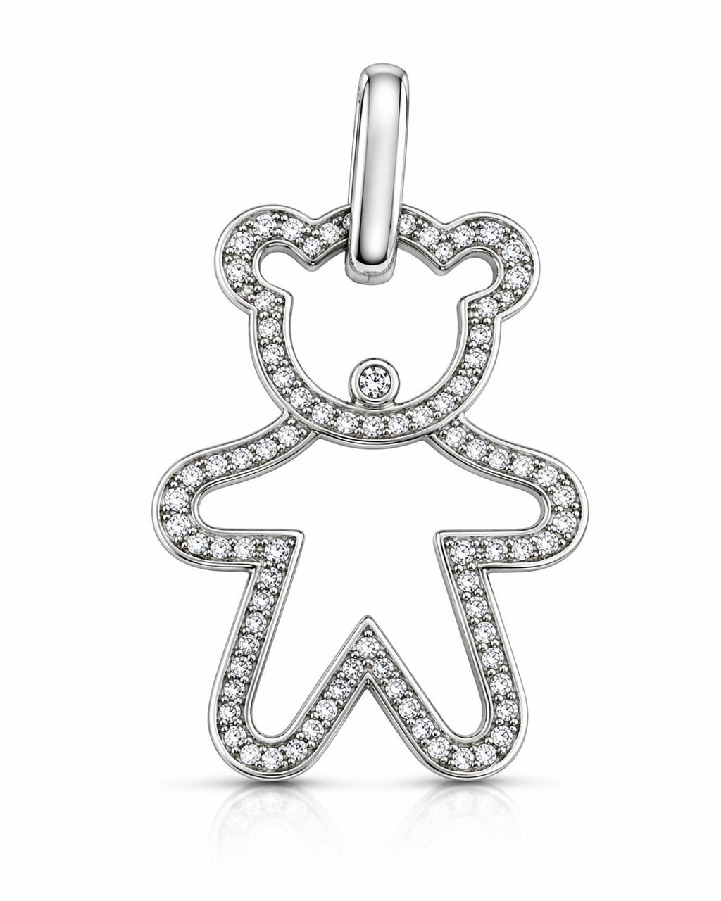 18K White Gold and 1.0ct Diamond Teddy Bear Silhouette Brooch