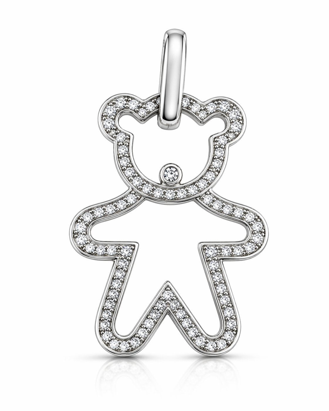 18K White Gold and 1.0ct Diamond Teddy Bear Silhouette Brooch