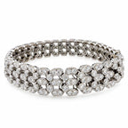 18K white gold diamond link bracelet, wide multi-row design with round brilliant stones