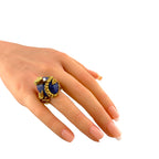 18K Yellow Gold Lapis 0.08ct Diamond and 40ct Sapphire Snake Ring