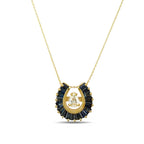 14K Yellow Gold Sapphire and 0.3ct Diamond Shoehorn Pendant Necklace