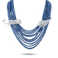 Blue sapphire multi-strand necklace with diamond-accented clasp in white gold