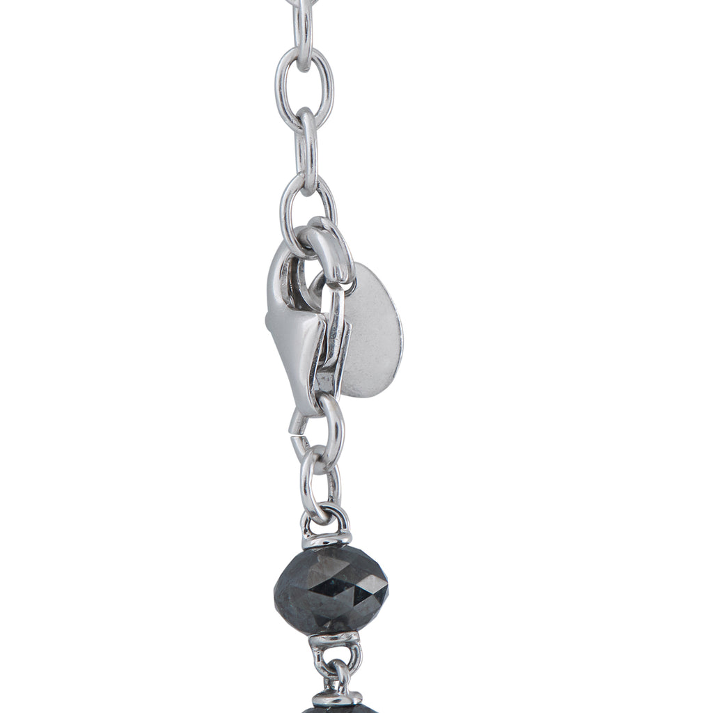 Diamond necklace clasp with link chain and dark round faceted stone and small bail