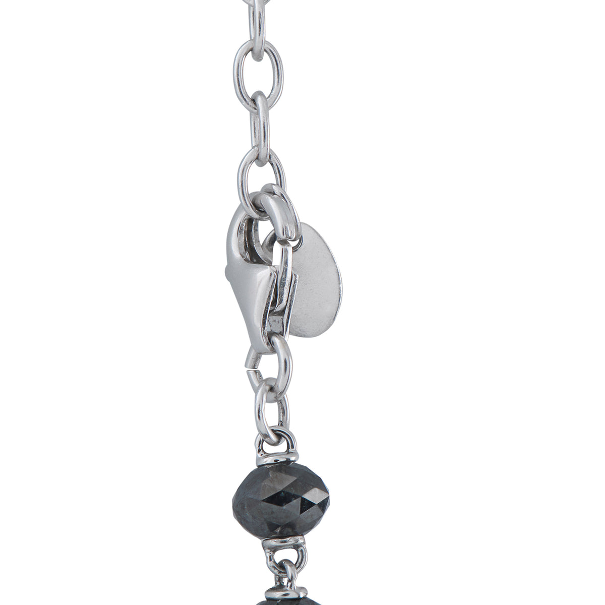 Diamond necklace clasp with link chain and dark round faceted stone and small bail