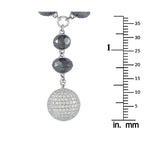 Diamond bead necklace with dark round stones and round pavé pendant centerpiece