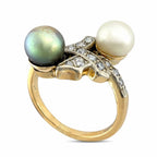 Antique 14K Rose Gold Pearl and 0.4ct Diamond Ring