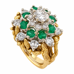 14K Yellow Gold Ring 1.2ct Diamonds and Emerald