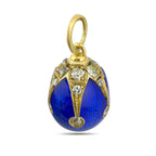 Imperial Russian 14K Yellow Gold and Blue Enamel 0.9ct Diamond Egg Pendant