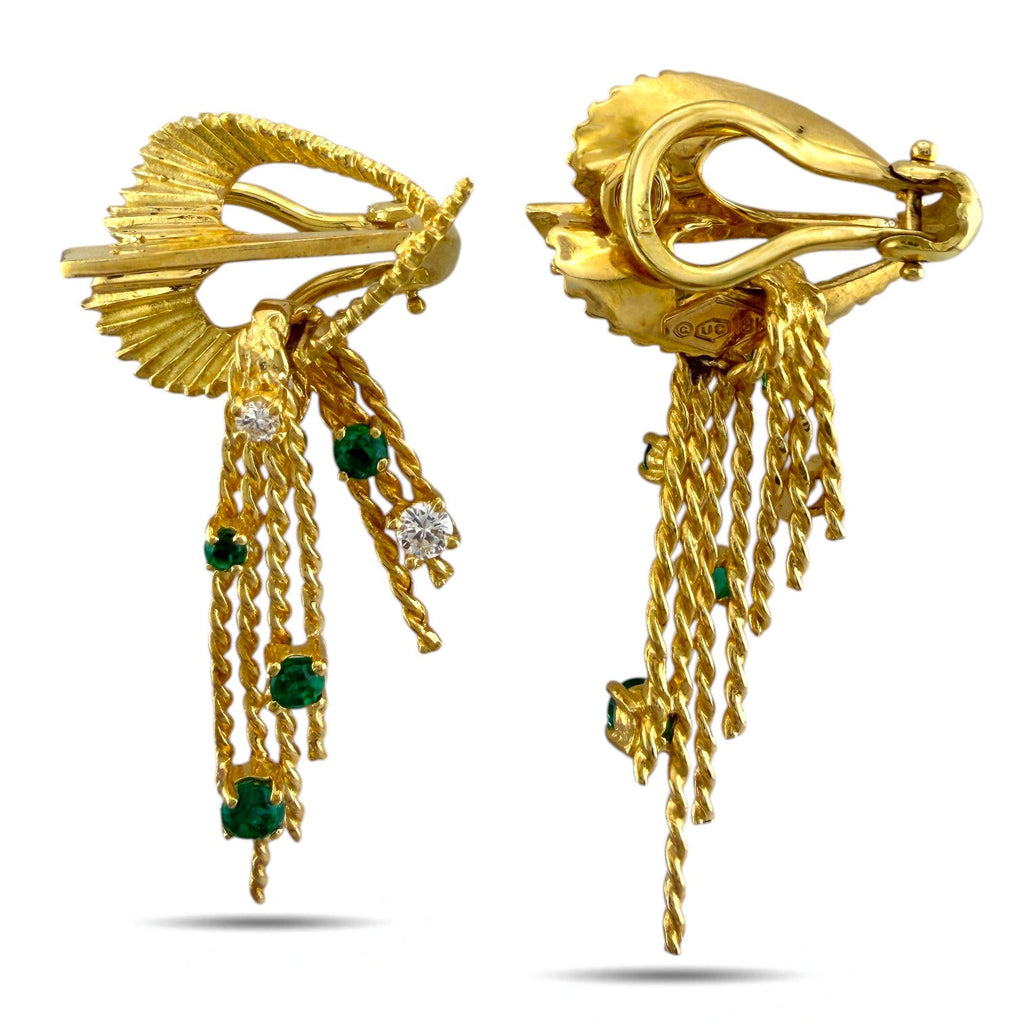 18K Yellow Gold Emerald and Diamond Clip-On Earrings