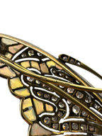 18K Yellow Gold Large Butterfly Brooch with Diamonds, Opals and Ruby Eyes Signed Art Deco