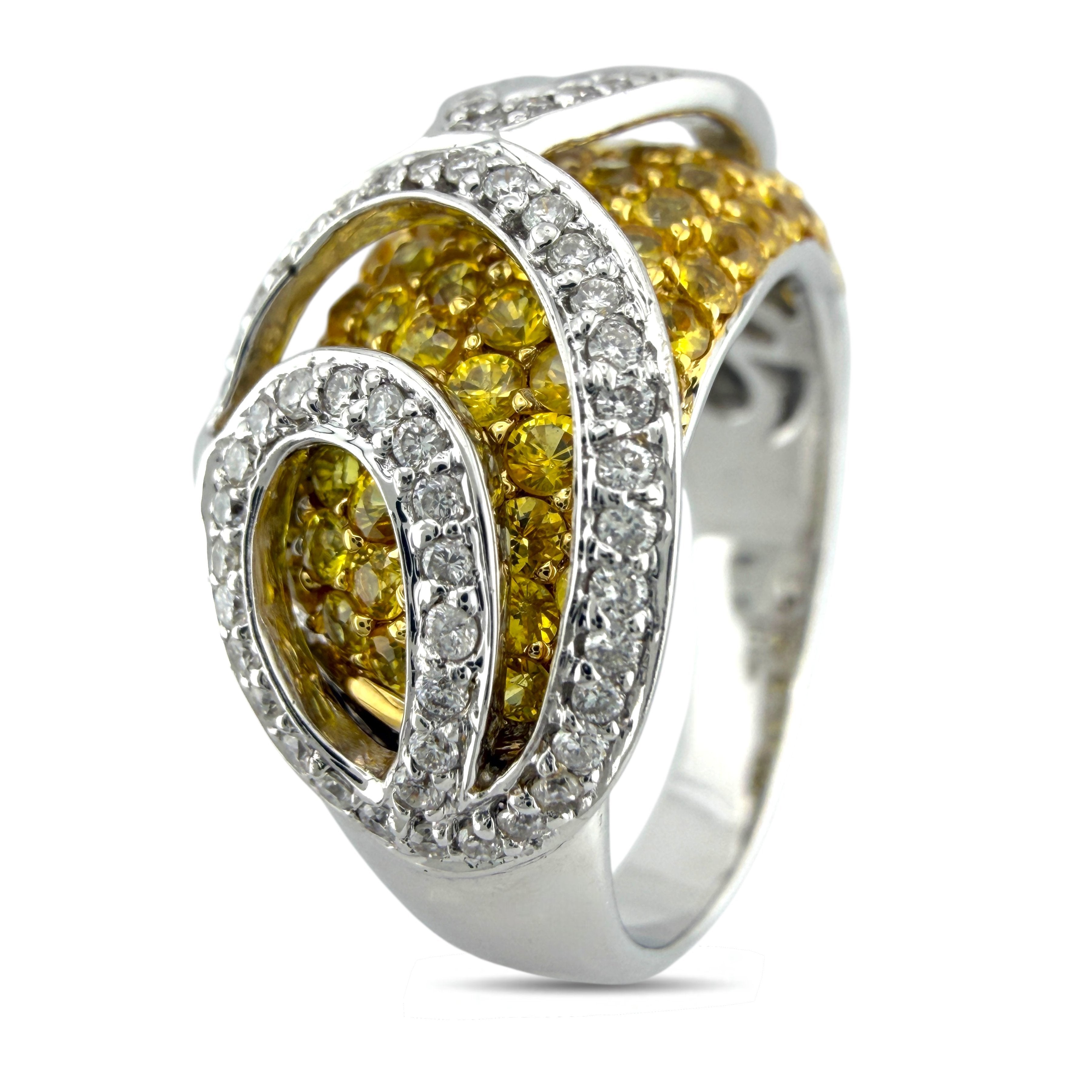 14K White Gold Multi Row 1.72ct Citrine and 0.65ct Diamond Ring