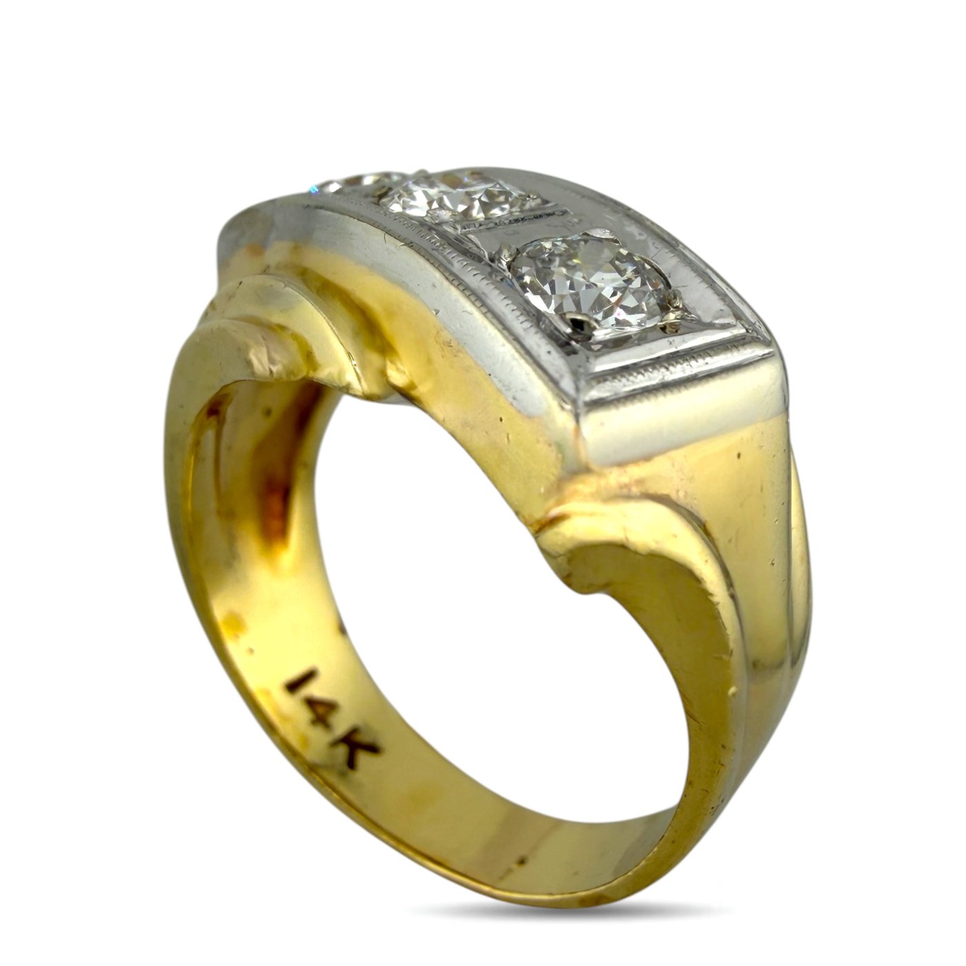 14K Yellow Gold Three Stone 0.75ct Diamond Ring