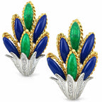 18K Yellow Gold and Enamel Diamond Earrings