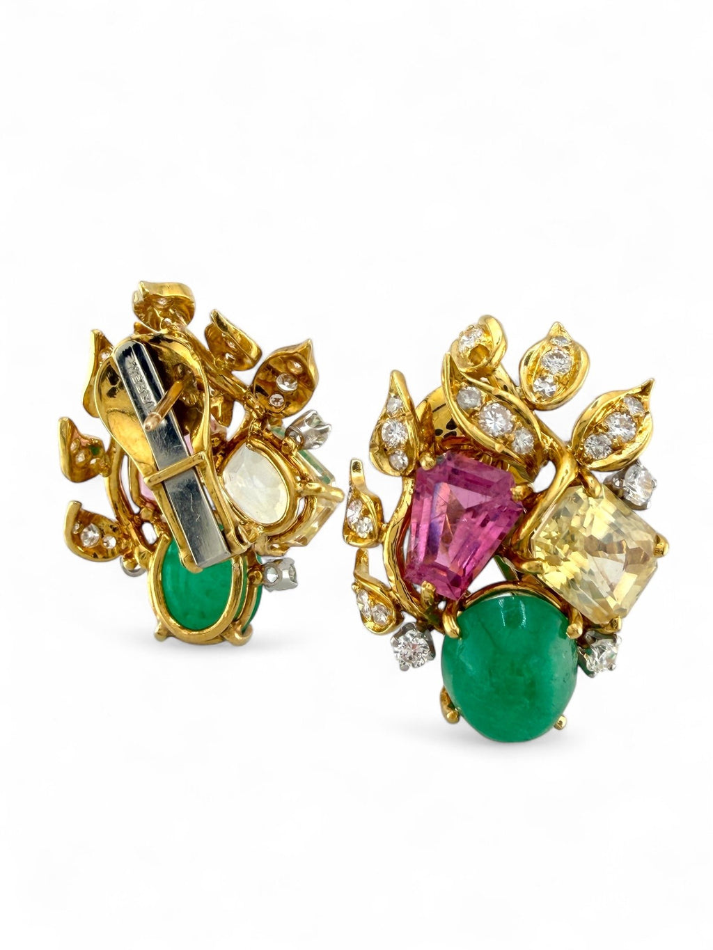 David Webb 18K Yellow Gold Emerald and Tourmaline Earrings 13.18ct