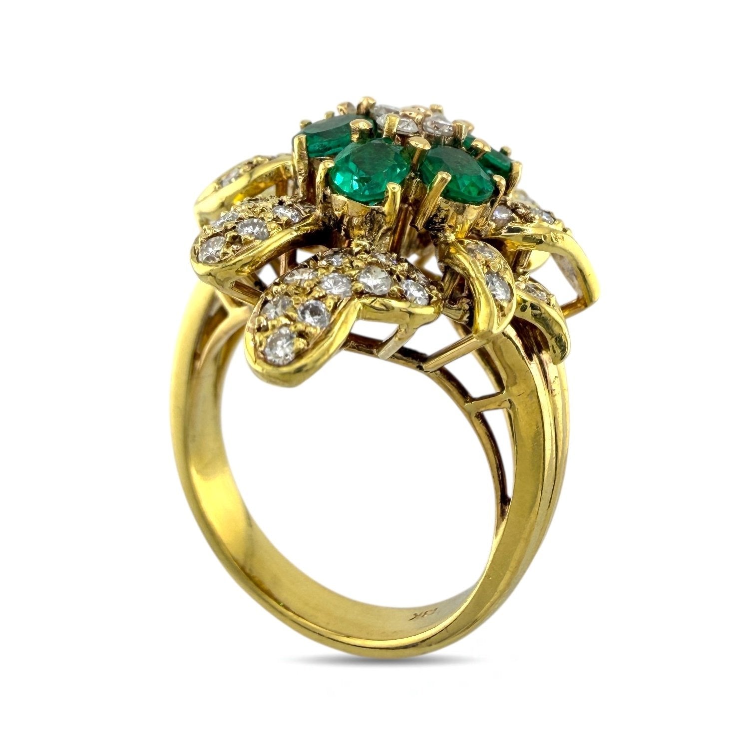 18K Yellow Gold 0.84ct Diamond and Emerald Cluster 2.64ct Ring