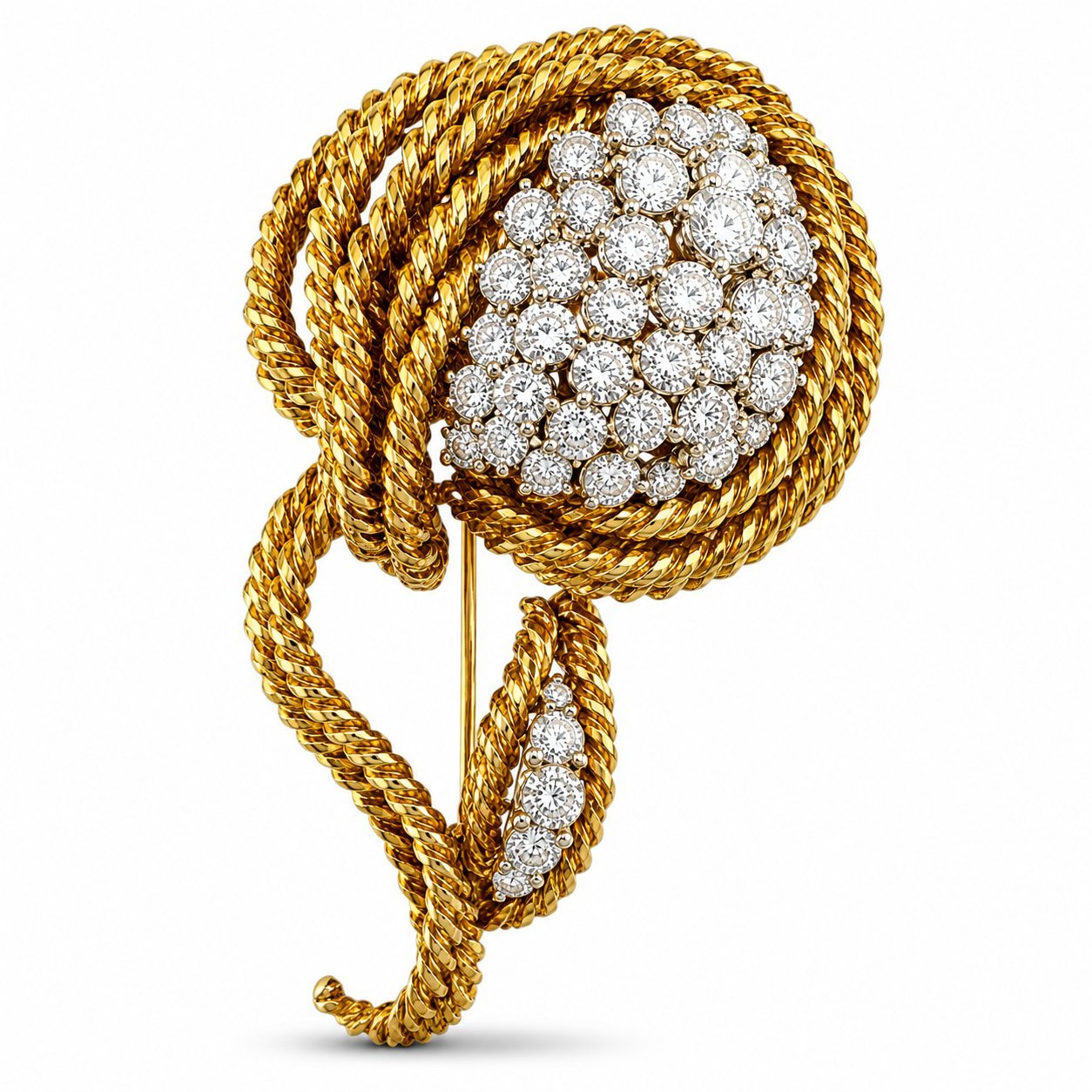 Flower Brooch 18K Yellow Gold 6.50ct Diamond