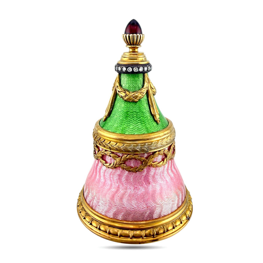 Imperial Russian Faberge 88 Silver Enamel Diamond & Cabochon Ruby Seal