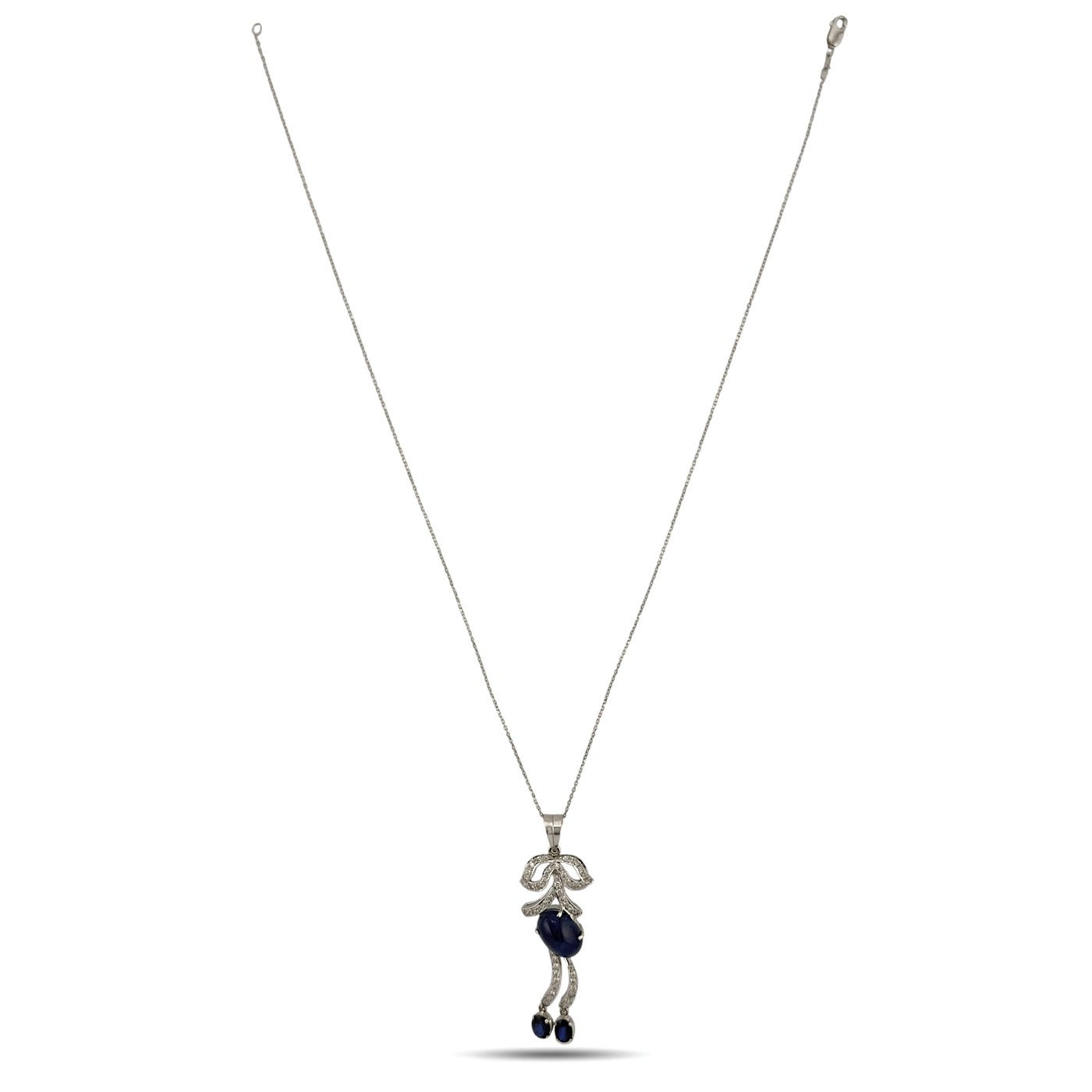 14K White Gold 9.20ct Sapphire and 1.90ct Diamond Necklace and Earring Set