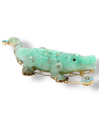 14K Yellow Gold and Jade Crocodile Brooch with Opal Rubies and Blue Topaz