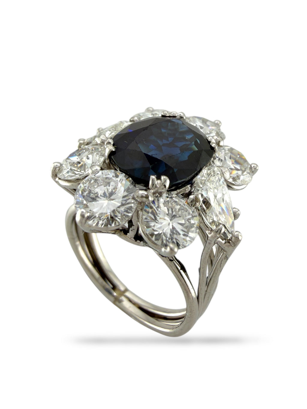 GIA Certified 14K White Gold 3ct Sapphire and 4.7ct Diamond Ring